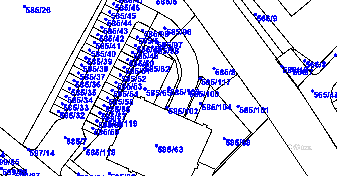 Parcela st. 585/103 v KÚ Holubice, Katastrální mapa