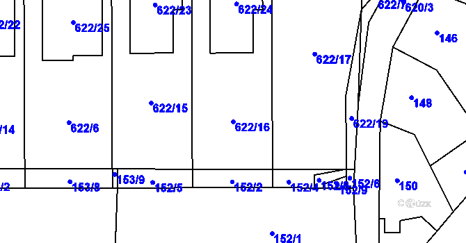 Parcela st. 622/16 v KÚ Holubice, Katastrální mapa