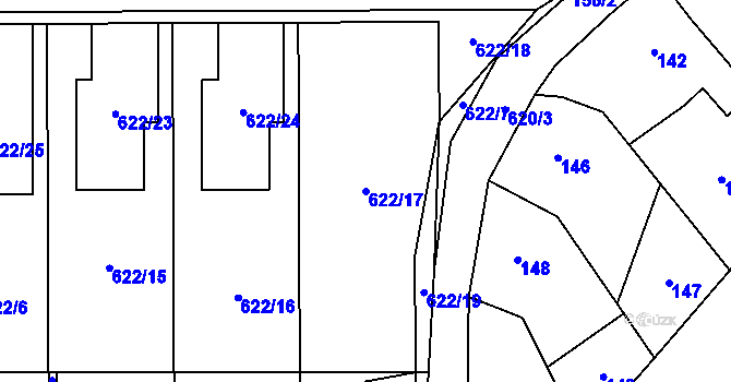 Parcela st. 622/17 v KÚ Holubice, Katastrální mapa