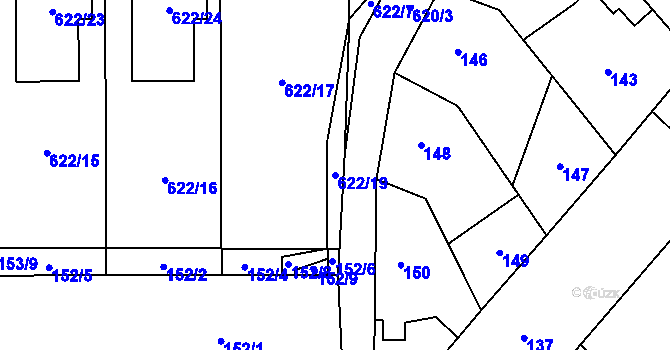 Parcela st. 622/19 v KÚ Holubice, Katastrální mapa