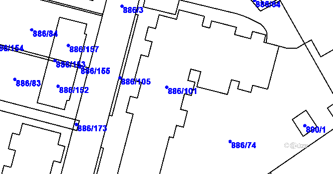 Parcela st. 886/101 v KÚ Holubice, Katastrální mapa