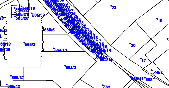 Parcela st. 564/7 v KÚ Holubice, Katastrální mapa