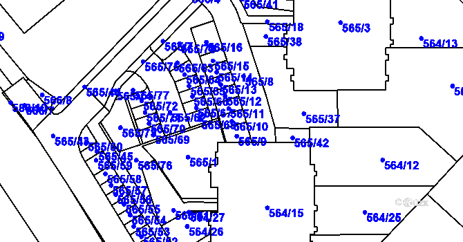Parcela st. 565/10 v KÚ Holubice, Katastrální mapa