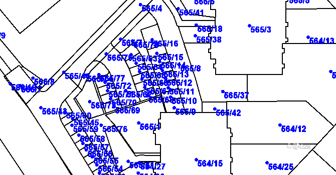 Parcela st. 565/11 v KÚ Holubice, Katastrální mapa