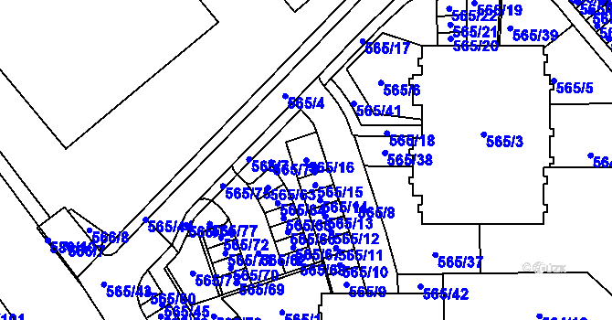 Parcela st. 565/16 v KÚ Holubice, Katastrální mapa