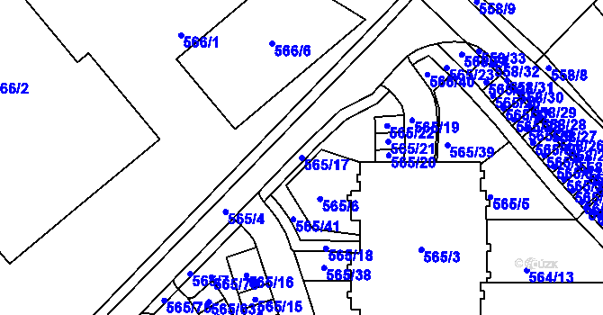 Parcela st. 565/17 v KÚ Holubice, Katastrální mapa