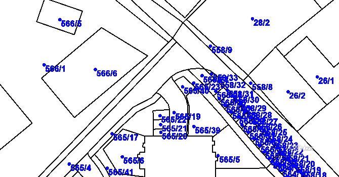 Parcela st. 565/19 v KÚ Holubice, Katastrální mapa