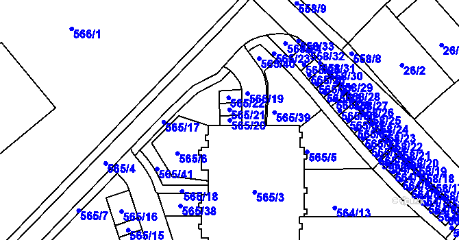 Parcela st. 565/20 v KÚ Holubice, Katastrální mapa