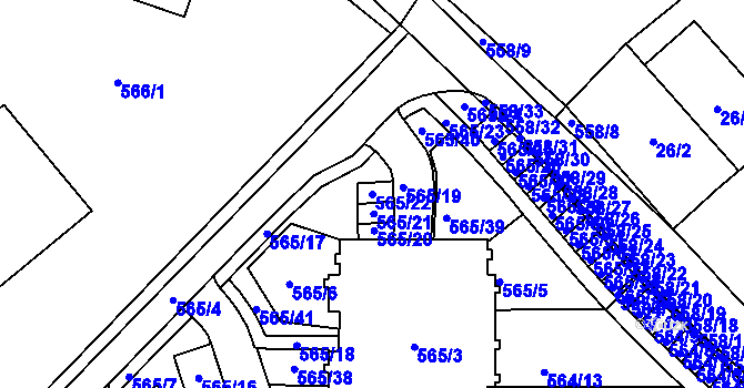 Parcela st. 565/22 v KÚ Holubice, Katastrální mapa
