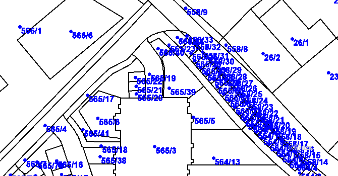 Parcela st. 565/39 v KÚ Holubice, Katastrální mapa