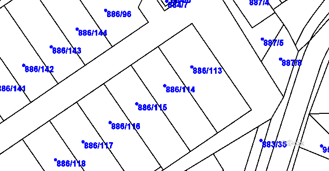 Parcela st. 886/114 v KÚ Holubice, Katastrální mapa