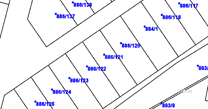 Parcela st. 886/121 v KÚ Holubice, Katastrální mapa