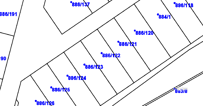 Parcela st. 886/122 v KÚ Holubice, Katastrální mapa
