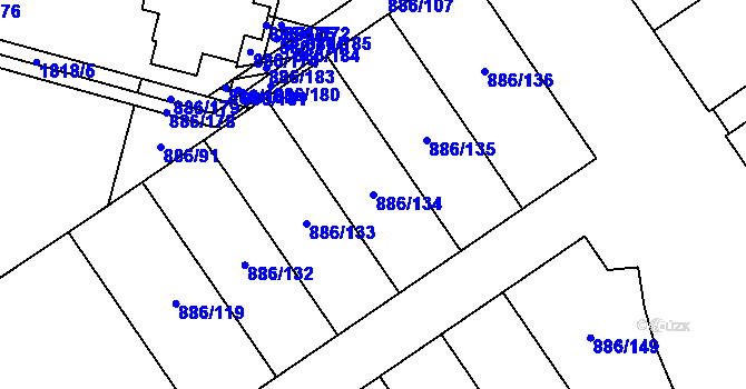 Parcela st. 886/134 v KÚ Holubice, Katastrální mapa