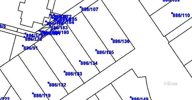 Parcela st. 886/135 v KÚ Holubice, Katastrální mapa
