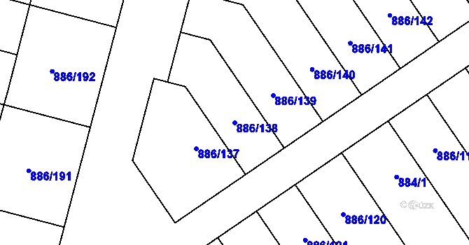 Parcela st. 886/138 v KÚ Holubice, Katastrální mapa