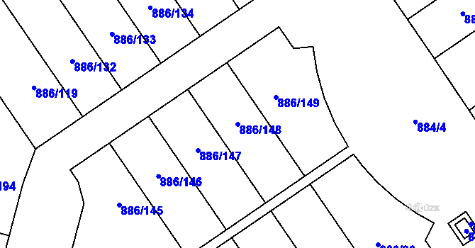 Parcela st. 886/148 v KÚ Holubice, Katastrální mapa
