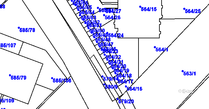 Parcela st. 564/22 v KÚ Holubice, Katastrální mapa