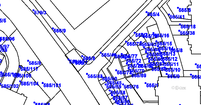 Parcela st. 565/44 v KÚ Holubice, Katastrální mapa