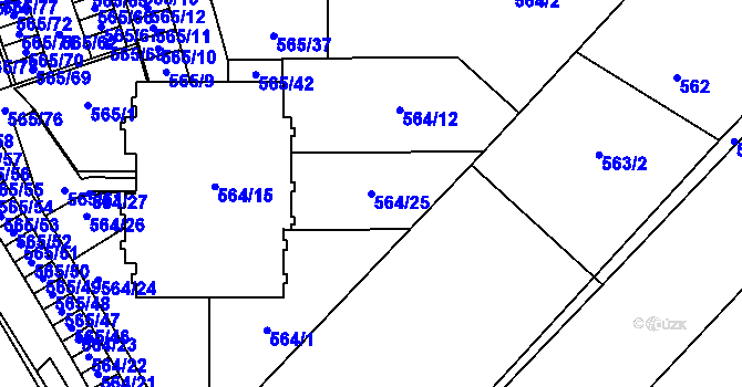 Parcela st. 564/25 v KÚ Holubice, Katastrální mapa