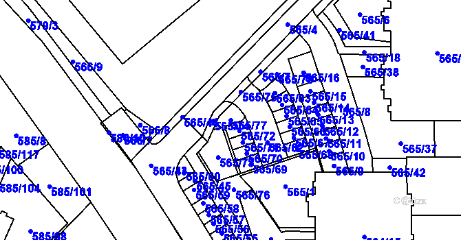 Parcela st. 565/77 v KÚ Holubice, Katastrální mapa
