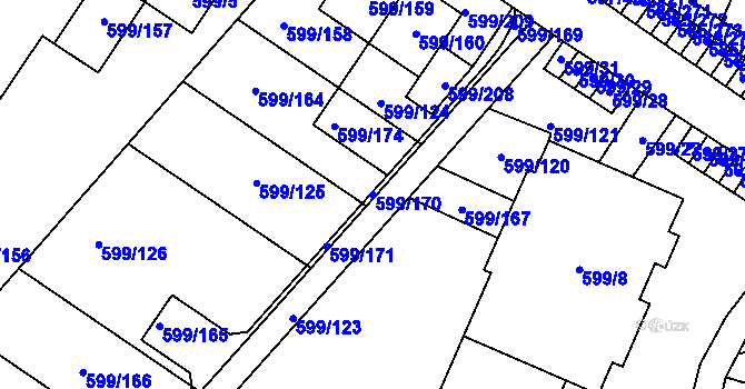 Parcela st. 599/170 v KÚ Holubice, Katastrální mapa