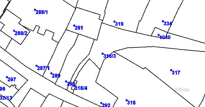Parcela st. 318/3 v KÚ Holubice, Katastrální mapa