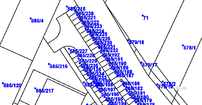 Parcela st. 585/192 v KÚ Holubice, Katastrální mapa