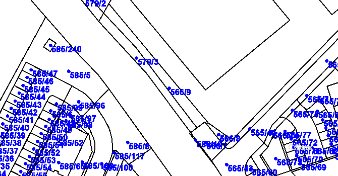 Parcela st. 566/9 v KÚ Holubice, Katastrální mapa
