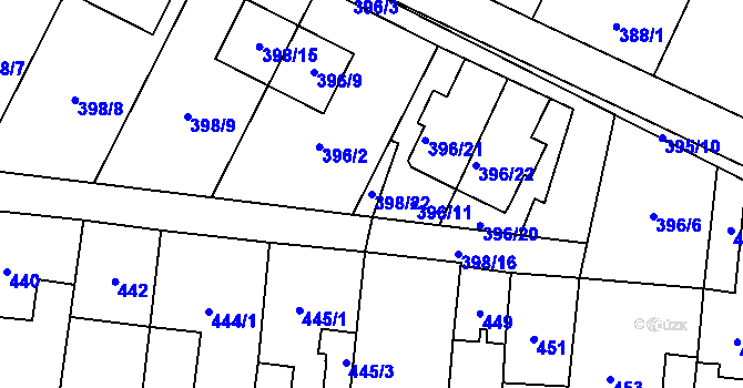 Parcela st. 398/22 v KÚ Holubice, Katastrální mapa