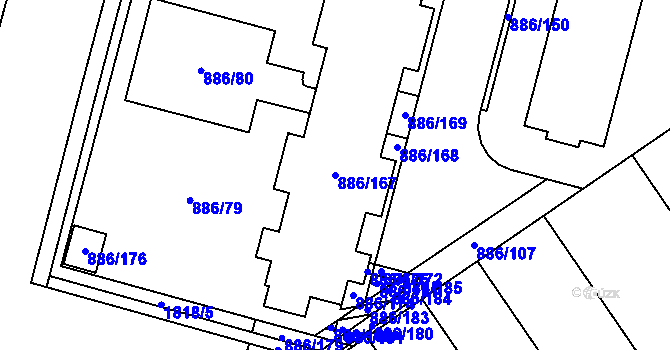 Parcela st. 886/167 v KÚ Holubice, Katastrální mapa