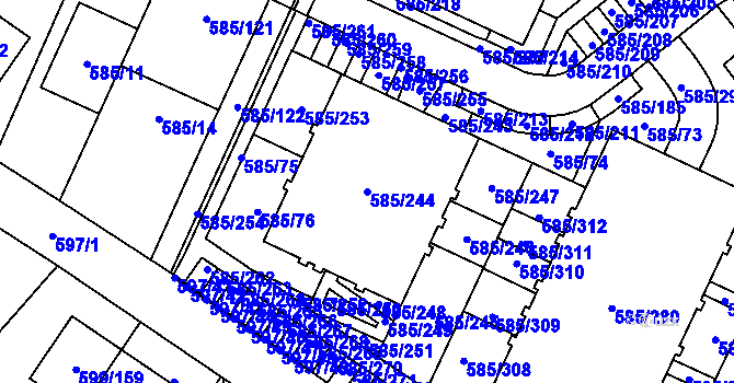 Parcela st. 585/244 v KÚ Holubice, Katastrální mapa