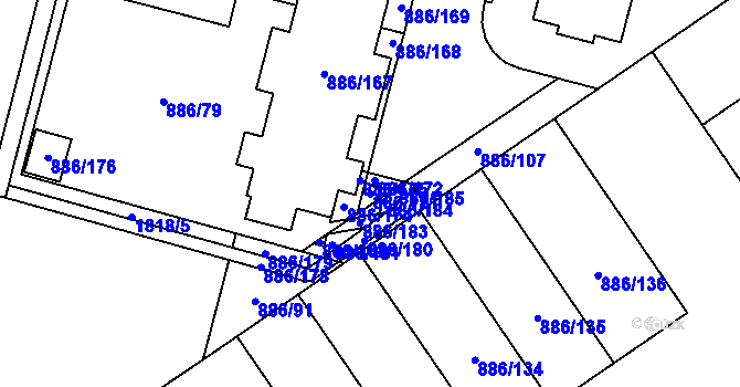 Parcela st. 886/171 v KÚ Holubice, Katastrální mapa