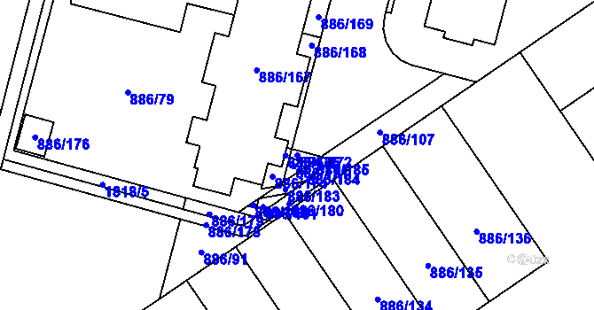Parcela st. 886/172 v KÚ Holubice, Katastrální mapa