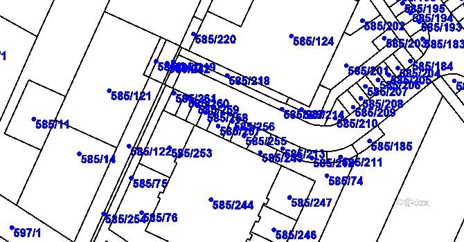 Parcela st. 585/256 v KÚ Holubice, Katastrální mapa