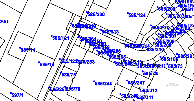 Parcela st. 585/257 v KÚ Holubice, Katastrální mapa