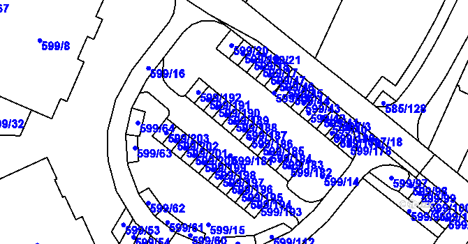 Parcela st. 599/188 v KÚ Holubice, Katastrální mapa