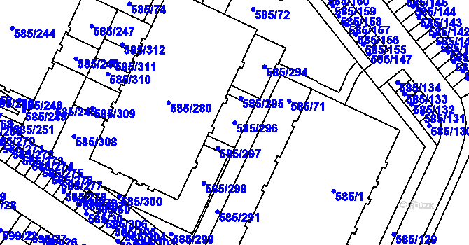 Parcela st. 585/296 v KÚ Holubice, Katastrální mapa
