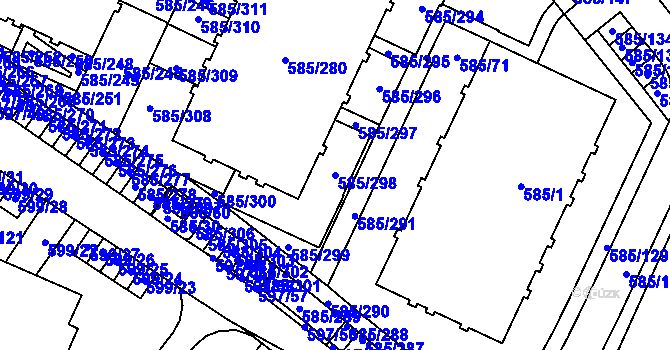 Parcela st. 585/298 v KÚ Holubice, Katastrální mapa