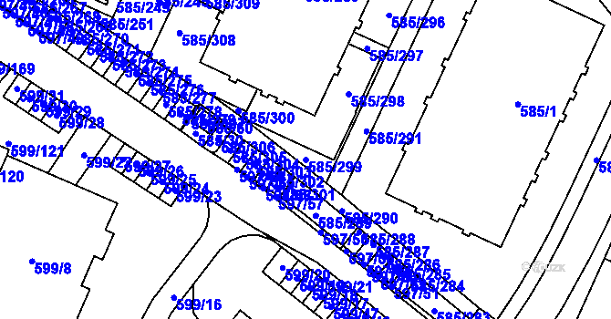 Parcela st. 585/299 v KÚ Holubice, Katastrální mapa