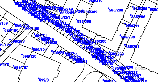 Parcela st. 585/307 v KÚ Holubice, Katastrální mapa