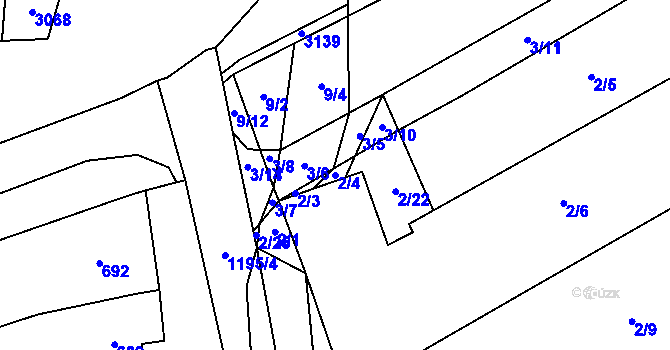 Parcela st. 2/4 v KÚ Velešovice, Katastrální mapa