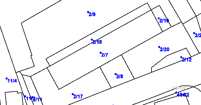 Parcela st. 2/7 v KÚ Velešovice, Katastrální mapa