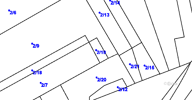 Parcela st. 2/19 v KÚ Velešovice, Katastrální mapa