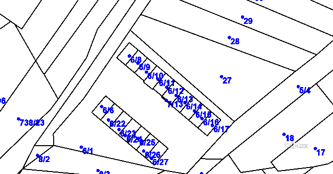 Parcela st. 6/12 v KÚ Velešovice, Katastrální mapa
