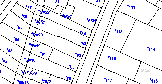 Parcela st. 83 v KÚ Velešovice, Katastrální mapa