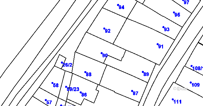 Parcela st. 90 v KÚ Velešovice, Katastrální mapa