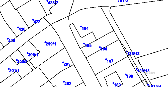 Parcela st. 185 v KÚ Velešovice, Katastrální mapa