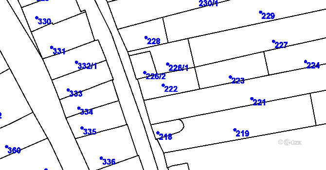 Parcela st. 222 v KÚ Velešovice, Katastrální mapa