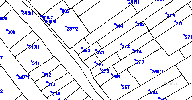 Parcela st. 281 v KÚ Velešovice, Katastrální mapa